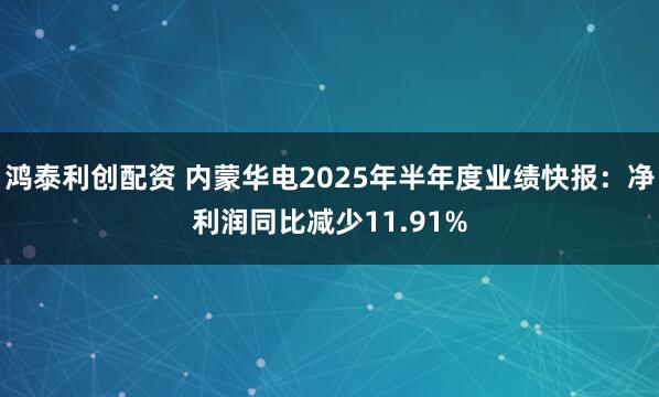 鸿泰利创配资 内蒙华电2025年半年度业绩快报：净利润同比减少11.91%